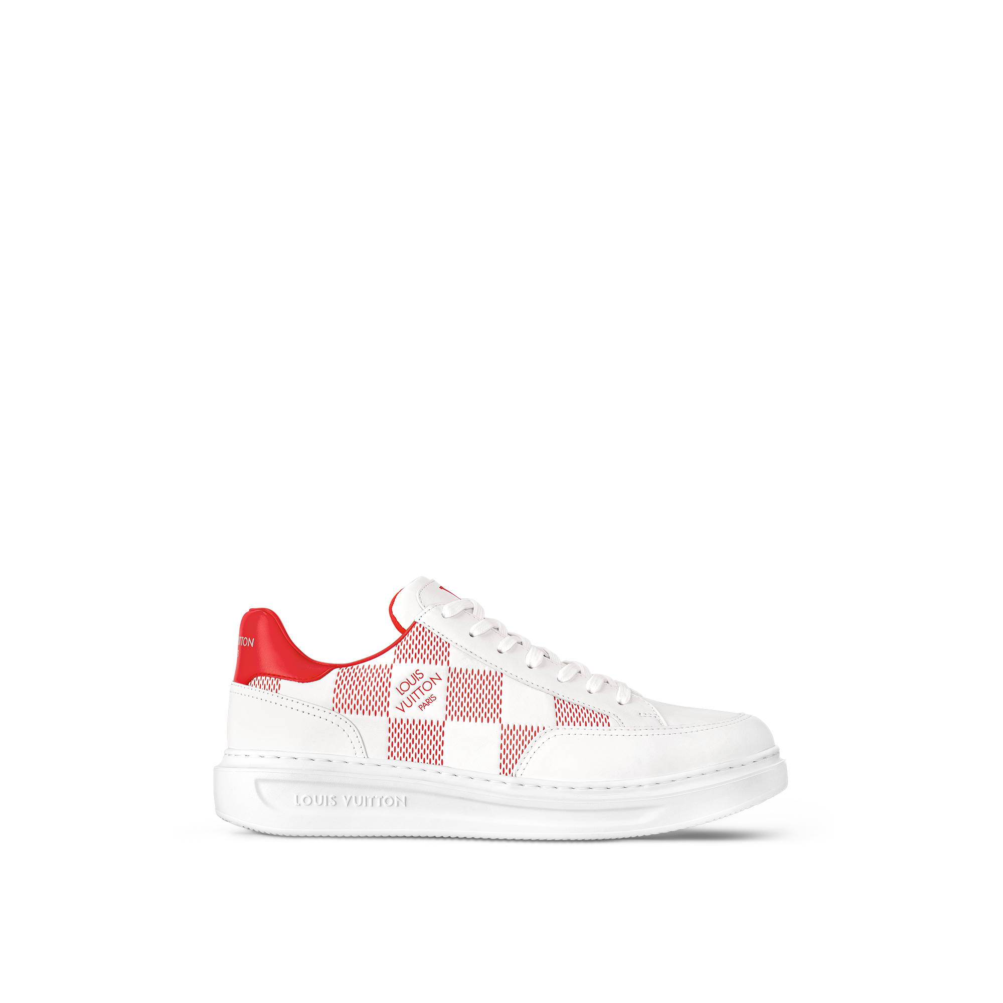 Louis vuitton white 2025 and red sneakers